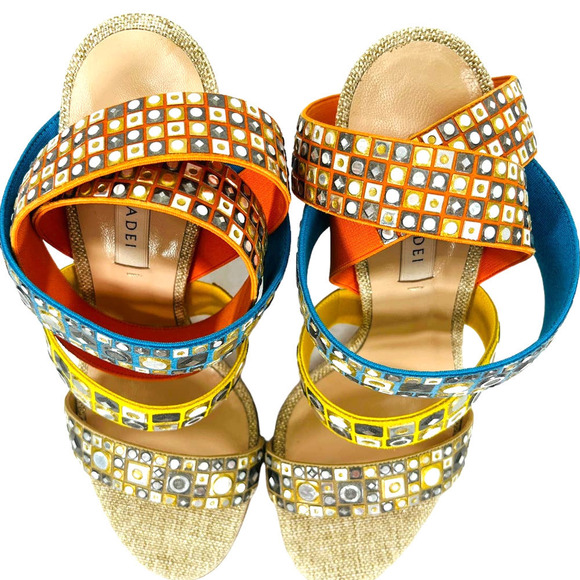 Casadei NWT Babilonia Made in Italy Silver & Multi-Color Chunky Heel Sandals 7 - Picture 12 of 16